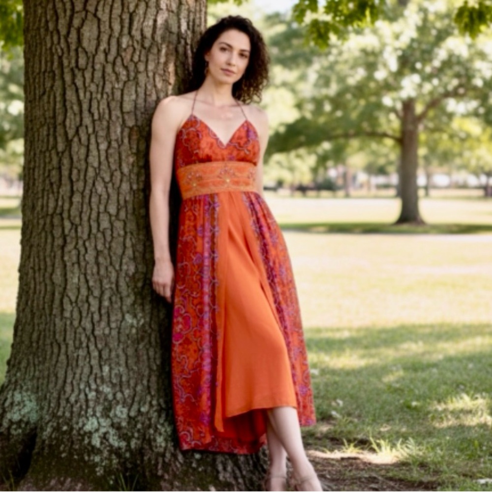Vintage Laundry Shelli Segal Silk Beaded Paisley Dress - Picture 7 of 14